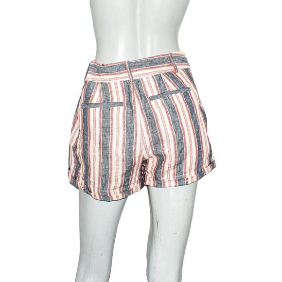 FRAME High Waist Linen Shorts Natural White Multi Stripe Size 2 - Picture 4 of 10
